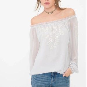Gray Sheer Embroidered Off the Shoulder in Small Blouse White House Black Market
